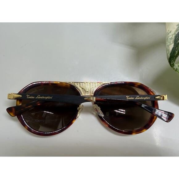 Tonino Lamborghini Vintage Aviator Sunglasses Gold Tortoise Mesh Bridge TL605S03 main image 7